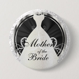 Badge Rond 7,6 Cm Partie nuptiale accents noirs, blancs et argentés