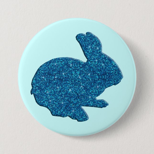 Badge Rond 7,6 Cm Parties scintillant Bleue Silhouette Bouton lapin  (Devant)