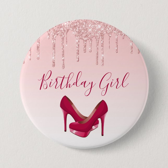 Badge Rond 7,6 Cm Parties scintillant rose moderne et talons hauts A (Devant)