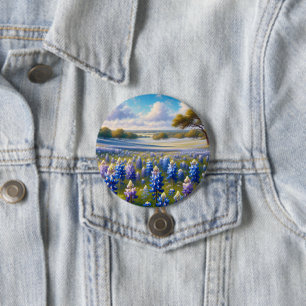Badge Rond 7,6 Cm Paysage de prairie aux bleuets du Texas