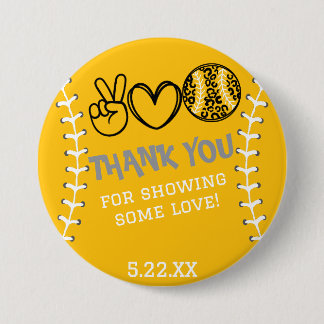 Badge Rond 7,6 Cm Peace Love Softball Anniversaire