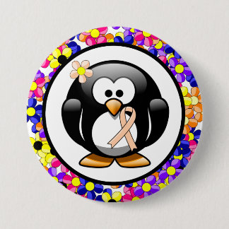 Badge Rond 7,6 Cm Peach Awareness Ribbon Penguin