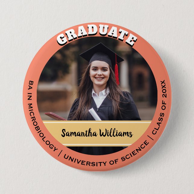 Badge Rond 7,6 Cm Peach Custom Class of Graduate Photo Graduate (Devant)