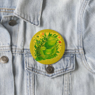 Badge Rond 7,6 Cm Peinture artisanale de grenouille verte