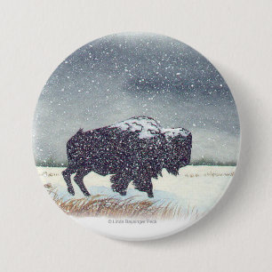 Badge Rond 7,6 Cm Peinture de bison de Snowdusted