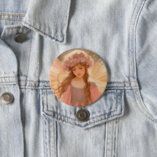 Badge Rond 7,6 Cm Peinture Imaginaire Fée Rose Cute