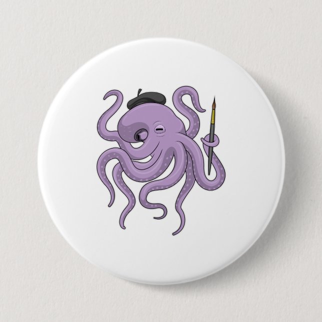 Badge Rond 7,6 Cm Peinture Octopus Peinture brosse (Devant)