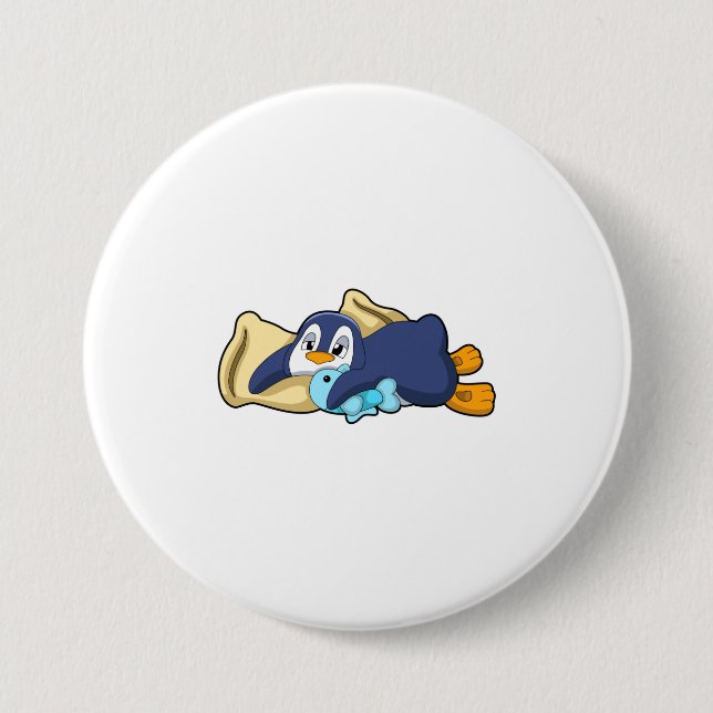 Badge Rond 7,6 Cm Penguin au coucher avec Coussin (Devant)