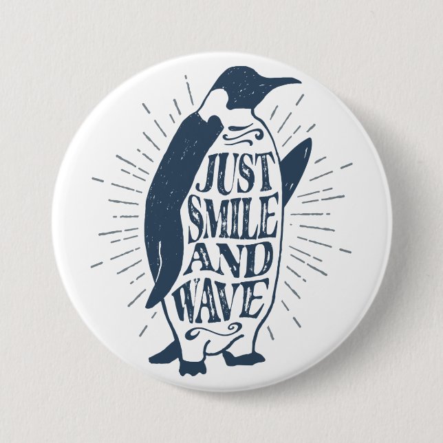 Badge Rond 7,6 Cm Penguin sourire et vague (Devant)