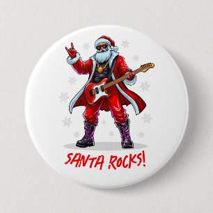 Badge Rond 7,6 Cm Père Noël Rocks ! Funny Père Noël jouant de la gui