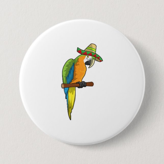 Badge Rond 7,6 Cm Perroquet avec casquette de paille (Devant)