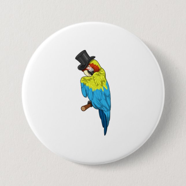 Badge Rond 7,6 Cm Perroquet avec cylindre (Devant)