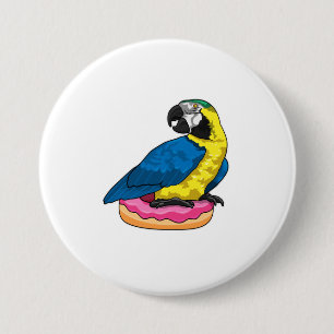 Badge Rond 7,6 Cm Perroquet avec Donut