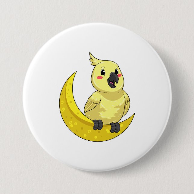 Badge Rond 7,6 Cm Perroquet avec lune (Devant)