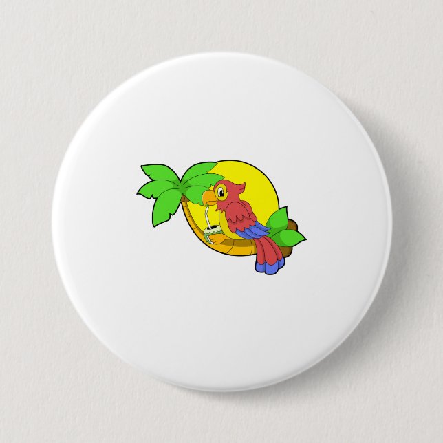 Badge Rond 7,6 Cm Perroquet avec noix de coco (Devant)