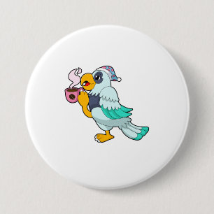 Badge Rond 7,6 Cm Perroquet avec tasse de café