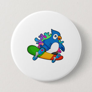 Badge Rond 7,6 Cm Perroquet en tant que skate avec skateboard