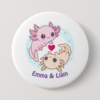 Badge Rond 7,6 Cm Personalized Axolotl Couple Valentine Button