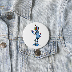 Badge Rond 7,6 Cm Personnage de robot futuriste rétro faisant signe