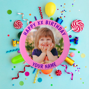 Badge Rond 7,6 Cm Personnalisé Joyeux Anniversaire Nom et âge de la 