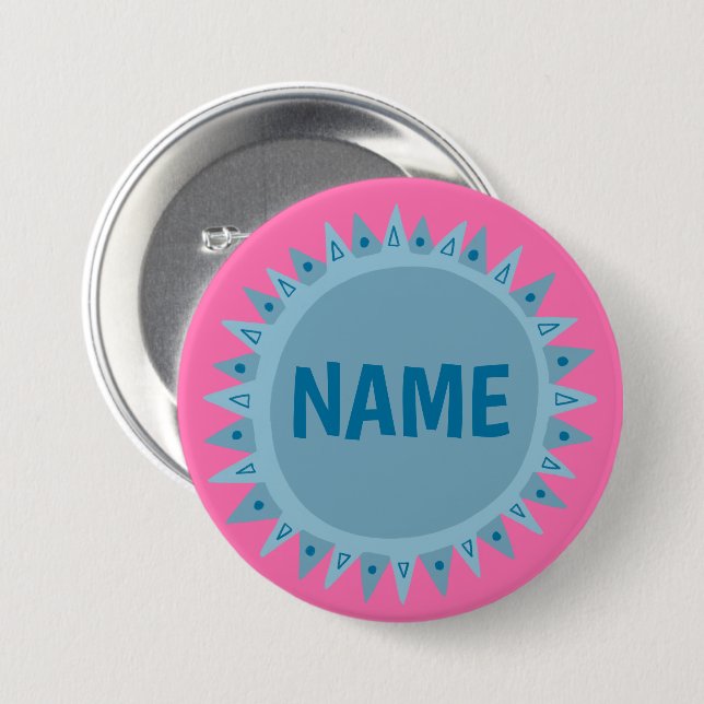 Badge Rond 7,6 Cm PERSONNALISER IT Bleu soleil rose (Devant & derrière)