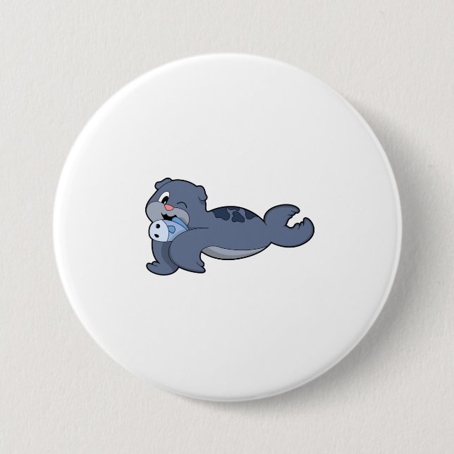Badge Rond 7,6 Cm Phoque avec poisson (3).PNG (Devant)