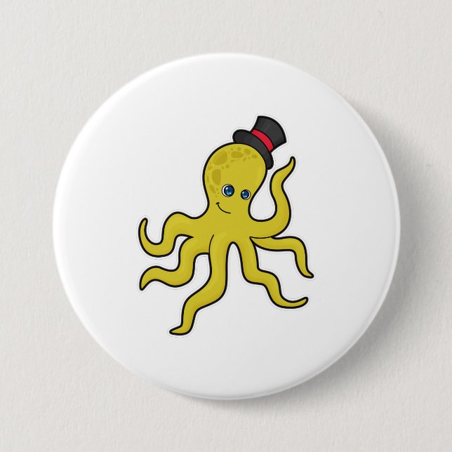 Badge Rond 7,6 Cm Pieuvre avec Casquette (Devant)
