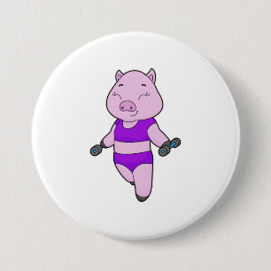Badge Rond 7,6 Cm Pig Fitness Dumbbell