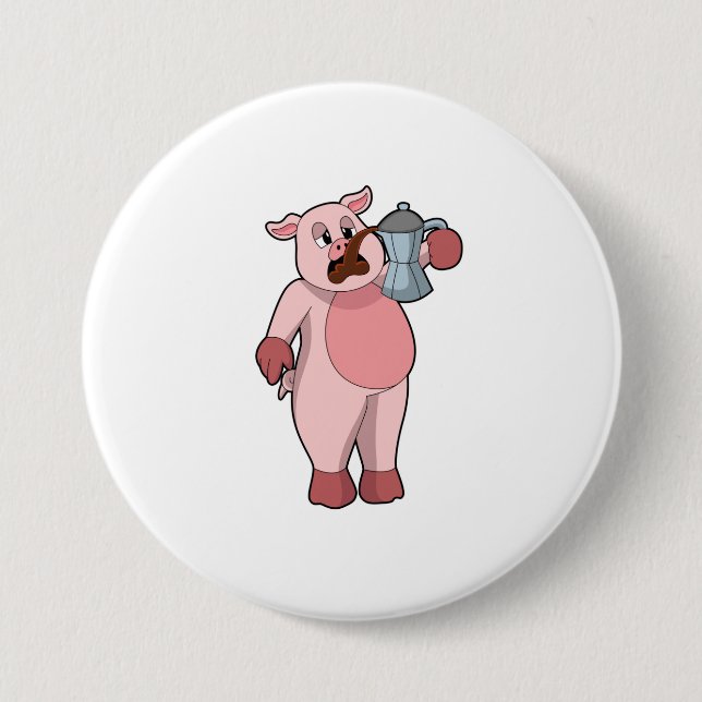Badge Rond 7,6 Cm Pig with coffee pot (Devant)