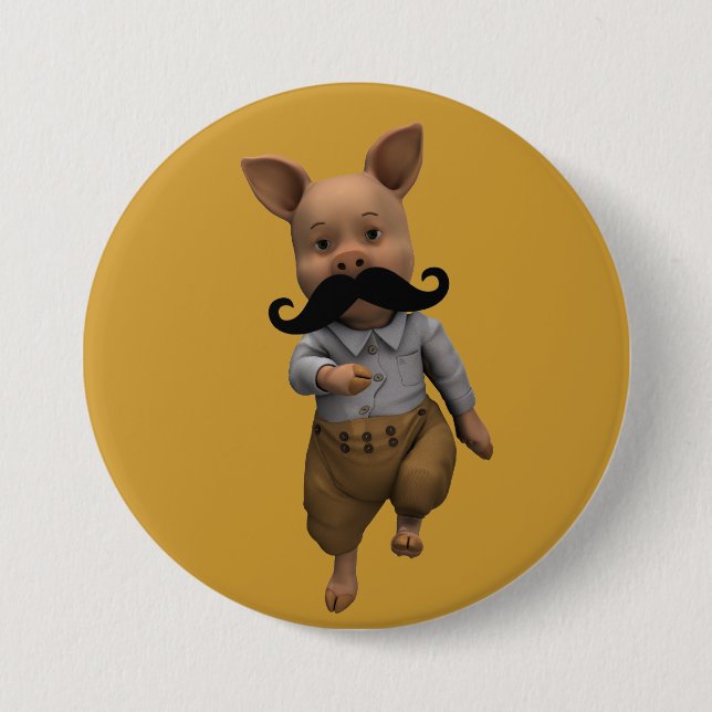 Badge Rond 7,6 Cm Piglet Avec Moustache (Devant)