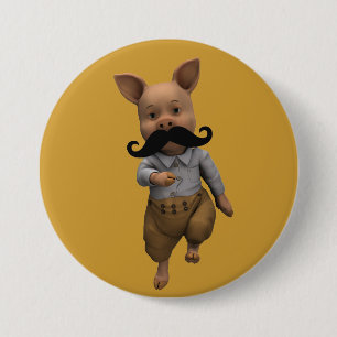 Badge Rond 7,6 Cm Piglet Avec Moustache