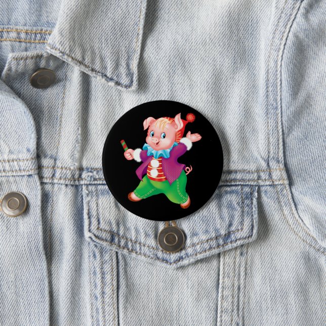 Badge Rond 7,6 Cm piglet rose joyeux (En situation)