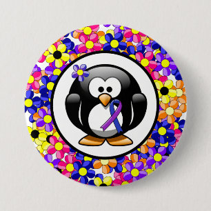 Badge Rond 7,6 Cm Pingouin à ruban bleu et violet