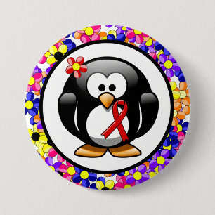 Badge Rond 7,6 Cm Pingouin à ruban de sensibilisation rouge