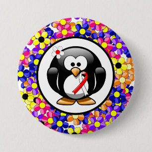 Badge Rond 7,6 Cm Pingouin à ruban rouge et blanc