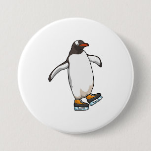 Badge Rond 7,6 Cm Pingouin at Ice skating with Ice skates