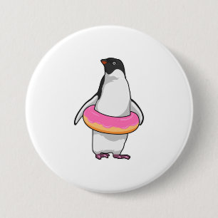Badge Rond 7,6 Cm Pingouin avec Donut
