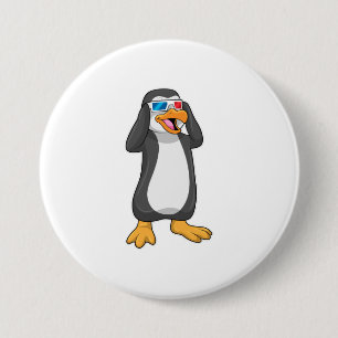Badge Rond 7,6 Cm Pingouin avec lunettes