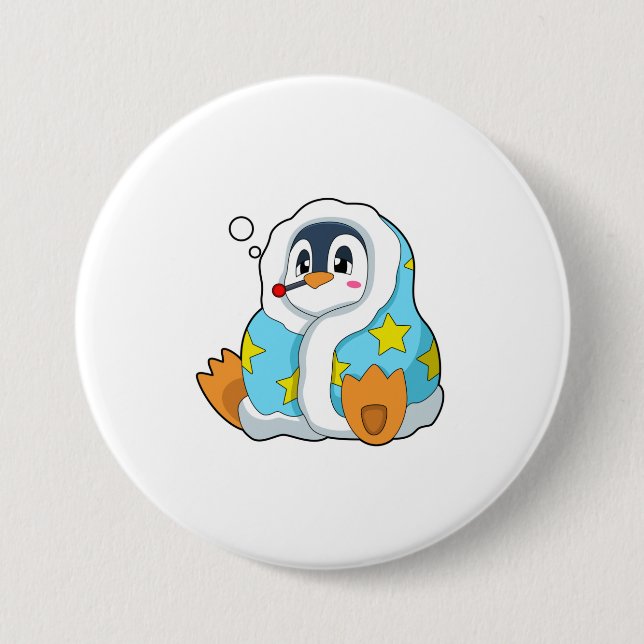 Badge Rond 7,6 Cm Pingouin avec thermomètre clinique (Devant)
