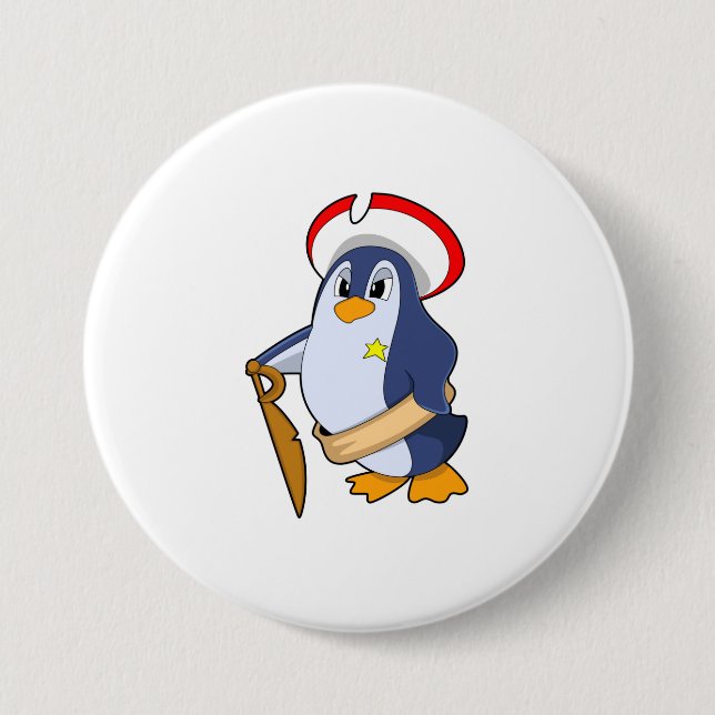 Badge Rond 7,6 Cm Pingouin comme pirate avec Casquette (Devant)