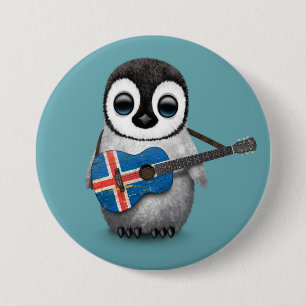 Badge Rond 7,6 Cm Pingouin de bébé jouant le bleu islandais de