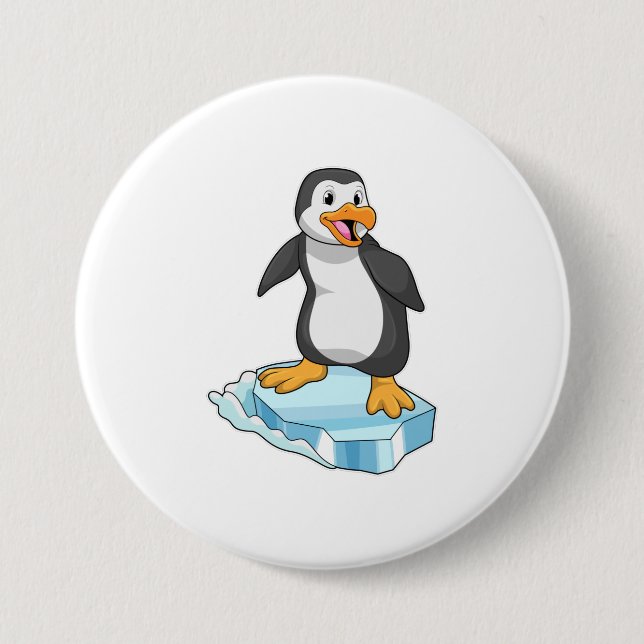 Badge Rond 7,6 Cm Pingouin sur glace floc (Devant)