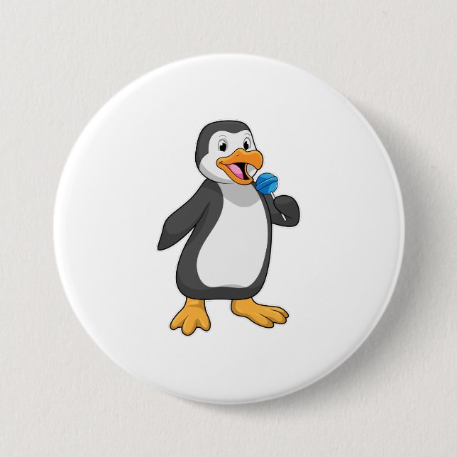 Badge Rond 7,6 Cm Pingouin with Lollipop (Devant)