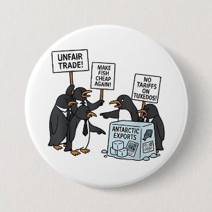 Badge Rond 7,6 Cm Pingouins contre les tarifs douaniers anti-Trump