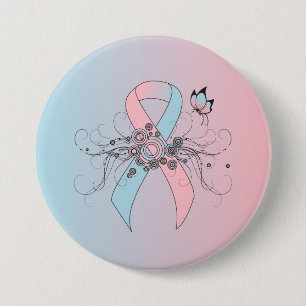 Badge Rond 7,6 Cm Pink and Light Blue Awareness Ribbon Butterfly