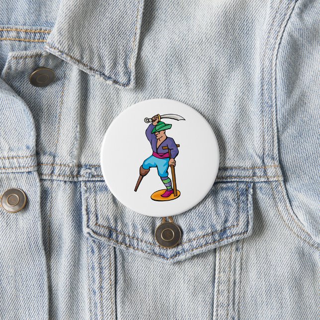Badge Rond 7,6 Cm Pirate with Peg Leg and Sword (Créateur téléchargé)
