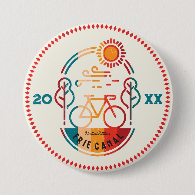 Badge Rond 7,6 Cm Piste cyclable Retro Erie Canal. (Devant)