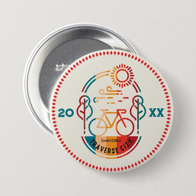 Badge Rond 7,6 Cm Piste cyclable Retro Traverse City (Devant & derrière)
