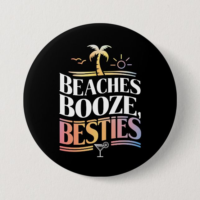 Badge Rond 7,6 Cm Plages Booze & Besties Coconut Tree été (Devant)