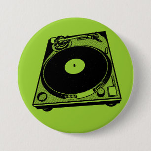 Badge Rond 7,6 Cm Platine Tourne-Disques Graphique en Noir